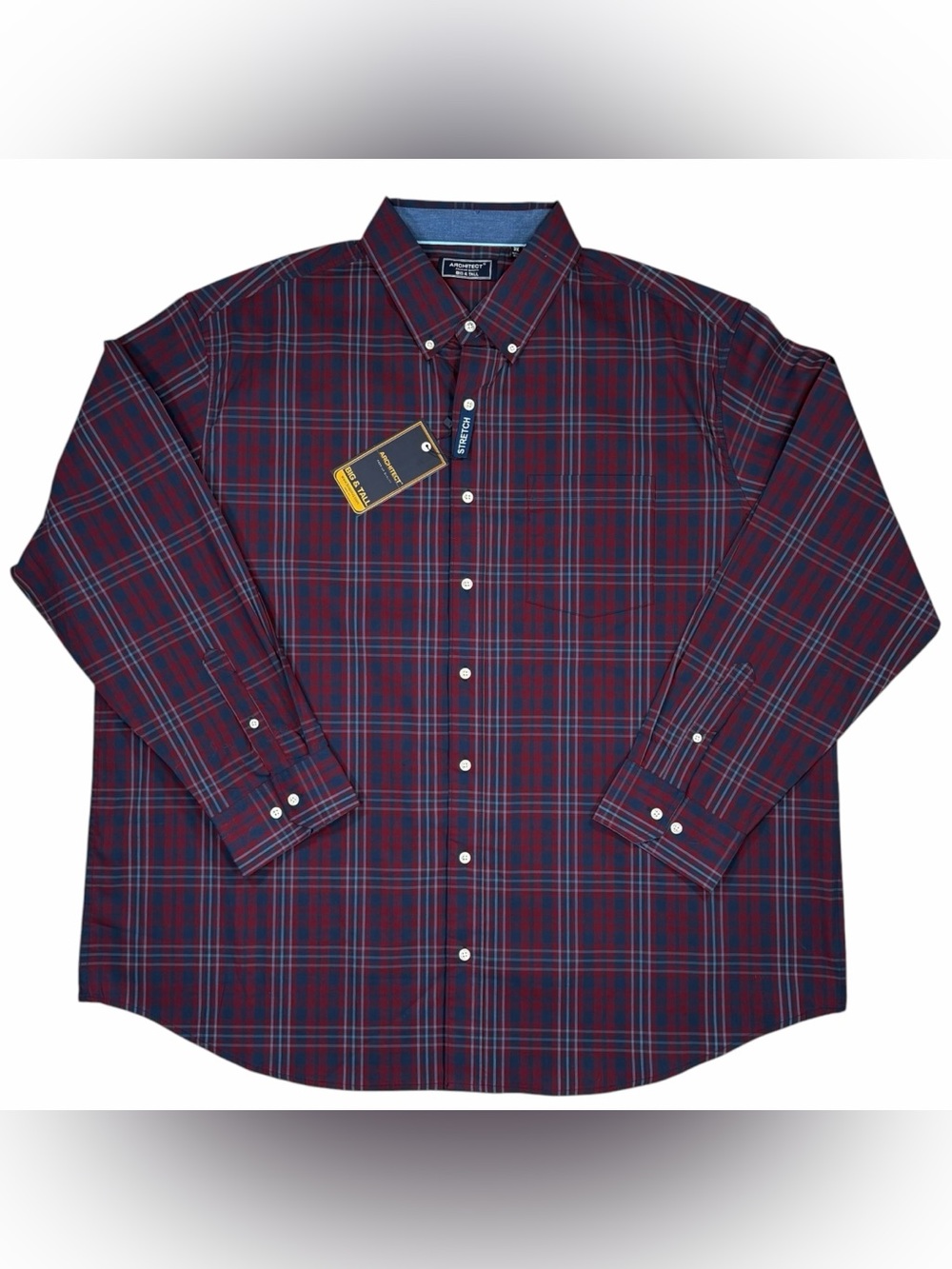 Architect Mens Red & Navy Blue Plaid Stretch Long Sleeve Button Down Shirt Sz 3X